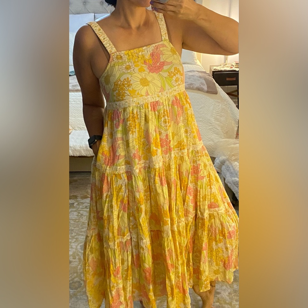 American Eagle Outfitters Yellow and Pink Floral Maxi Dress Summer